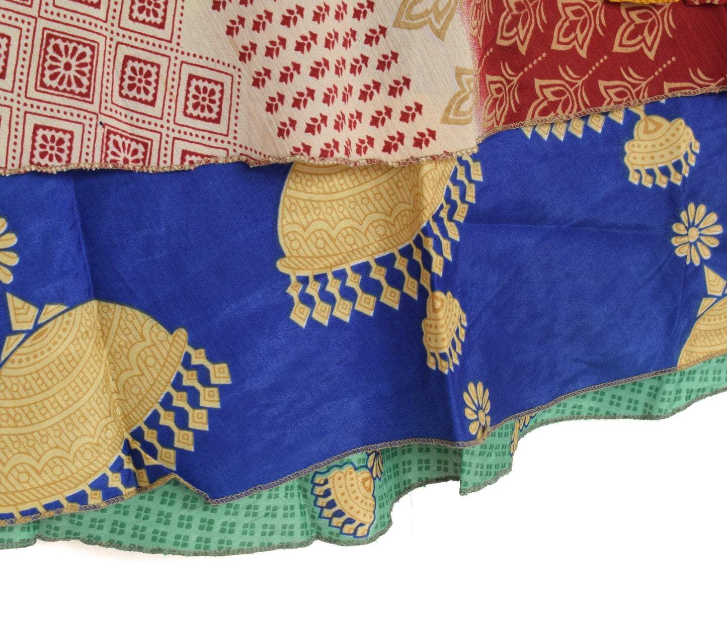 Sushila Vintage Silk Saree Magic Wrap Reversible Skirt Green Blue Beach Dress