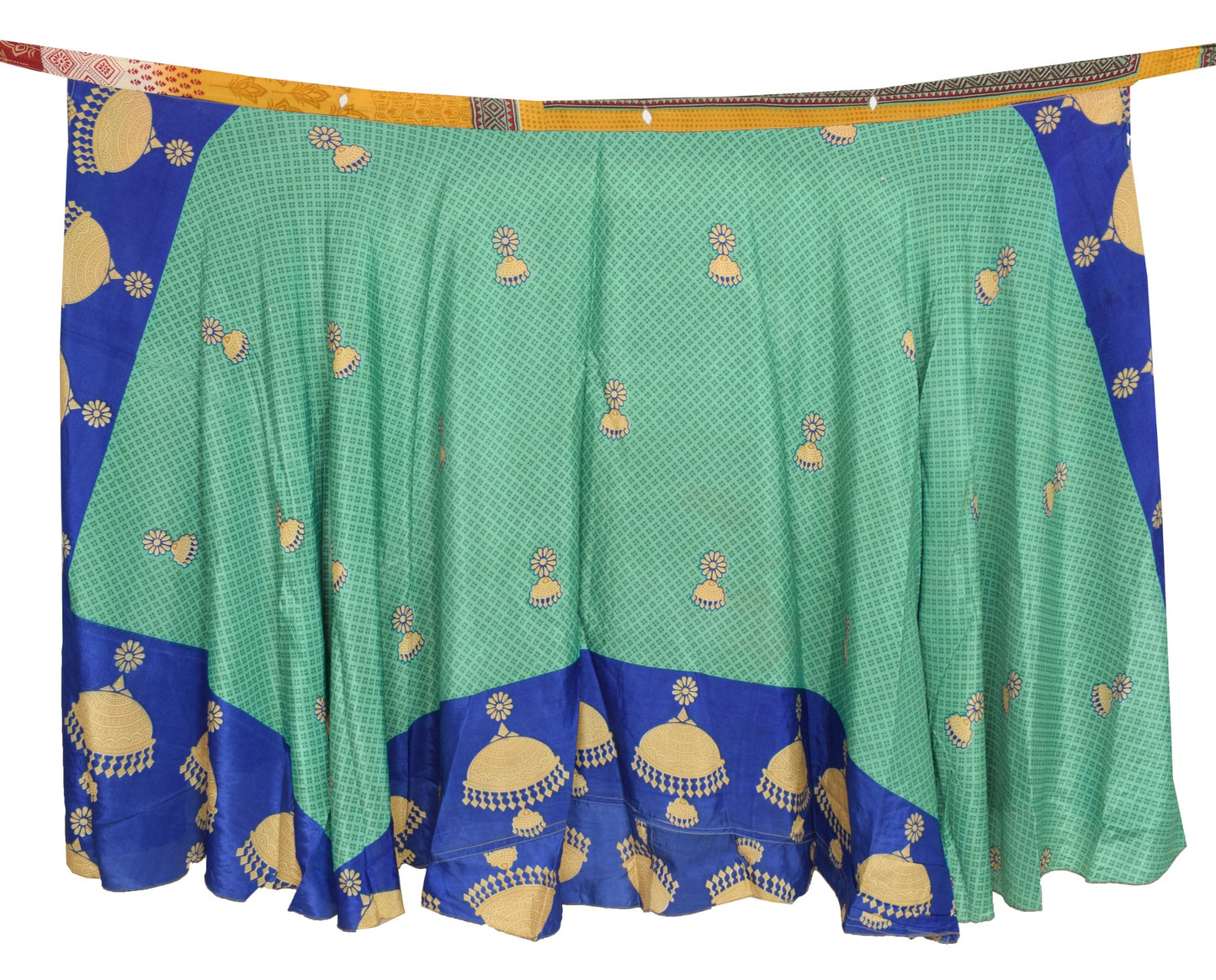 Sushila Vintage Silk Saree Magic Wrap Reversible Skirt Green Blue Beach Dress