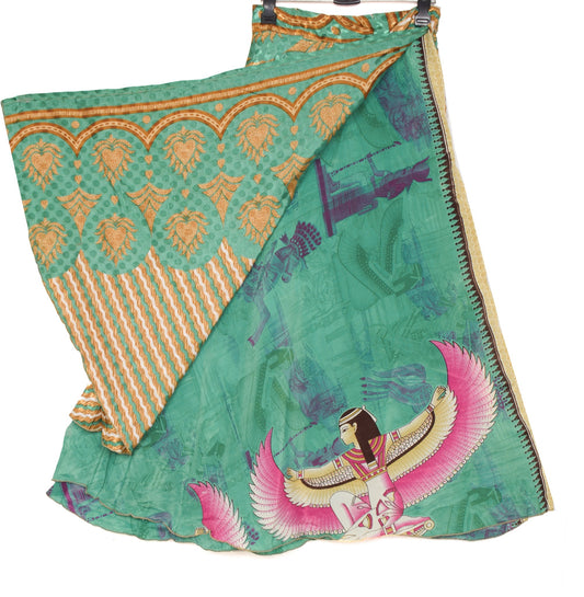 Sushila Vintage Green Silk Saree Magic Wrap Reversible Skirt Beach Dress Hippie