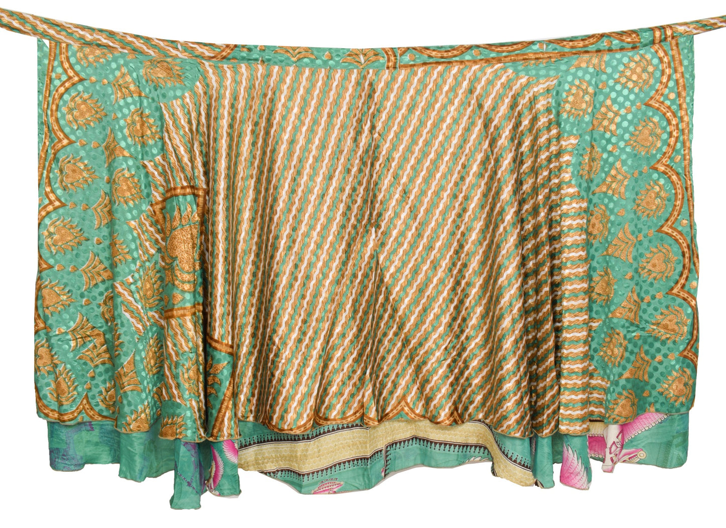 Sushila Vintage Green Silk Saree Magic Wrap Reversible Skirt Beach Dress Hippie