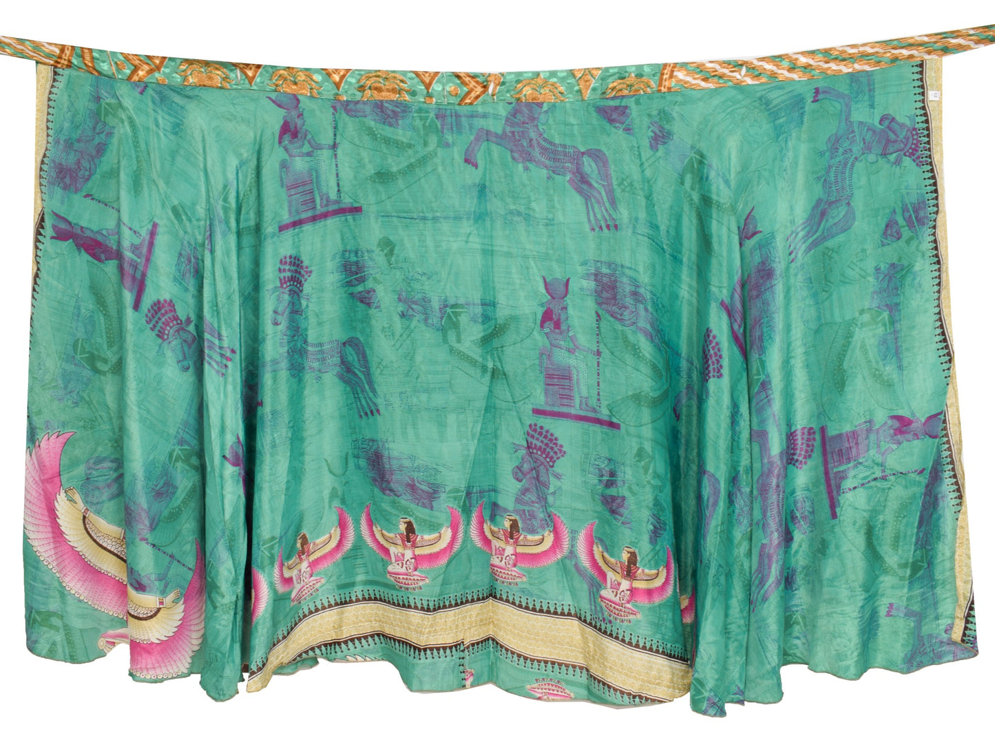 Sushila Vintage Green Silk Saree Magic Wrap Reversible Skirt Beach Dress Hippie