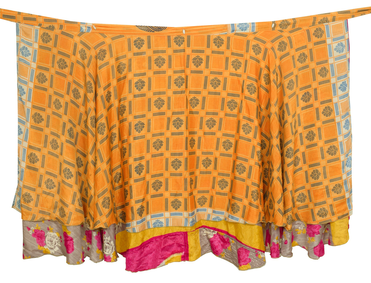 Sushila Vintage Art Silk Saree Magic Wrap Reversible Skirt Beach Dress Yellow