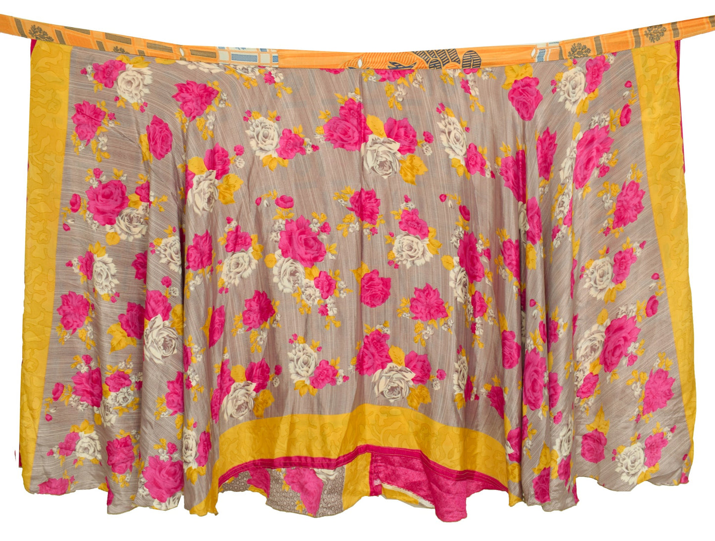 Sushila Vintage Art Silk Saree Magic Wrap Reversible Skirt Beach Dress Yellow