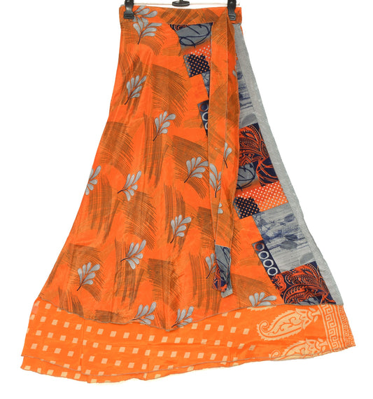 Sushila Vintage Orange Silk Saree Magic Wrap Reversible Skirt Beach Dress Hippie