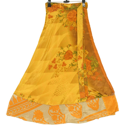 Sushila Vintage Floral Art Silk Saree Magic Wrap Reversible Skirt Beach Dress