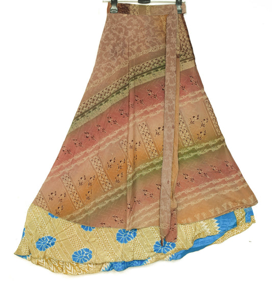 Sushila Vintage Floral Art Silk Saree Magic Wrap Reversible Skirt Beach Dress