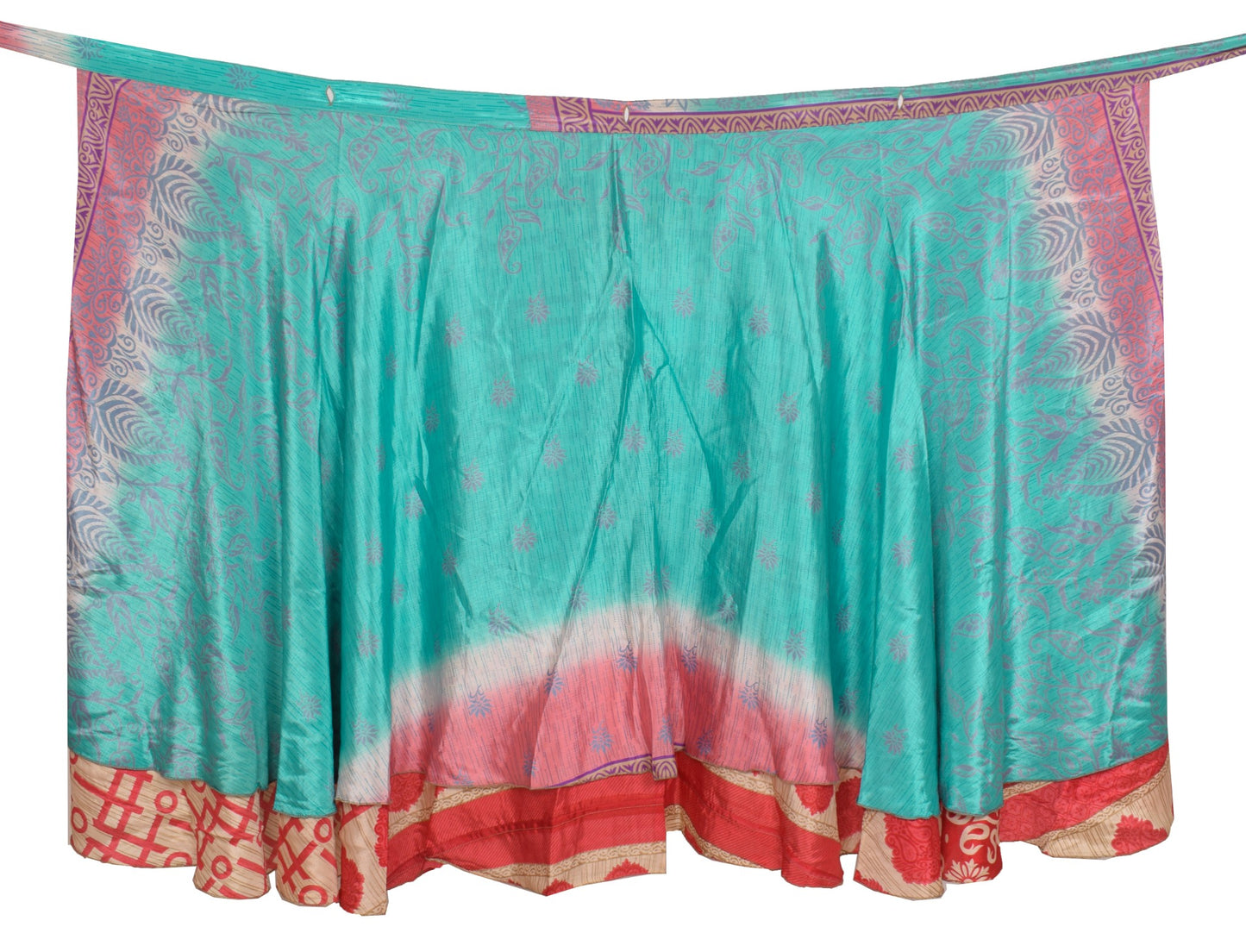 Sushila Vintage Aqua Blue Silk Saree Magic Wrap Reversible Skirt Beach Dress