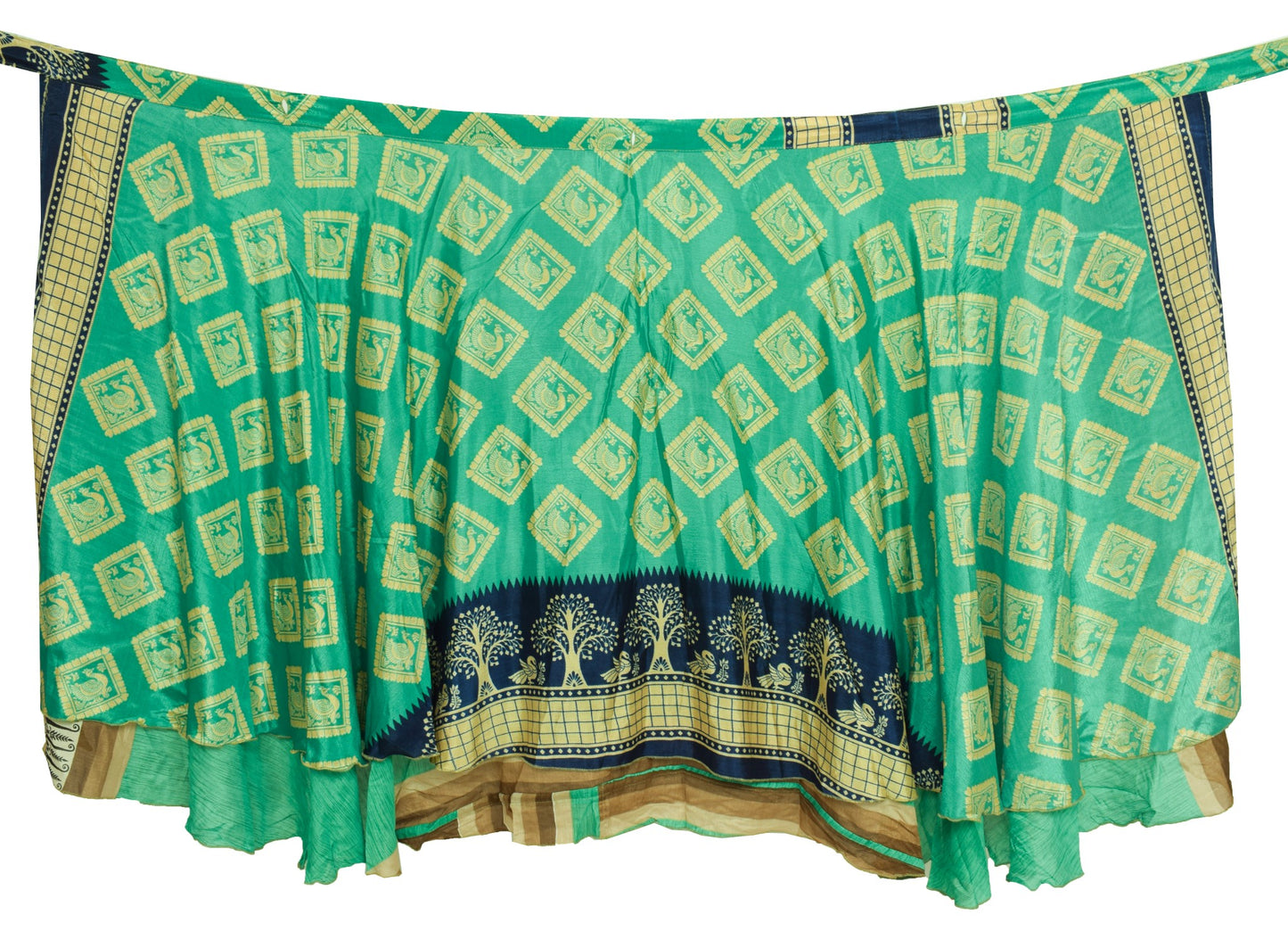 Sushila Vintage Aqua Green Silk Saree Magic Wrap Reversible Skirt Beach Dress