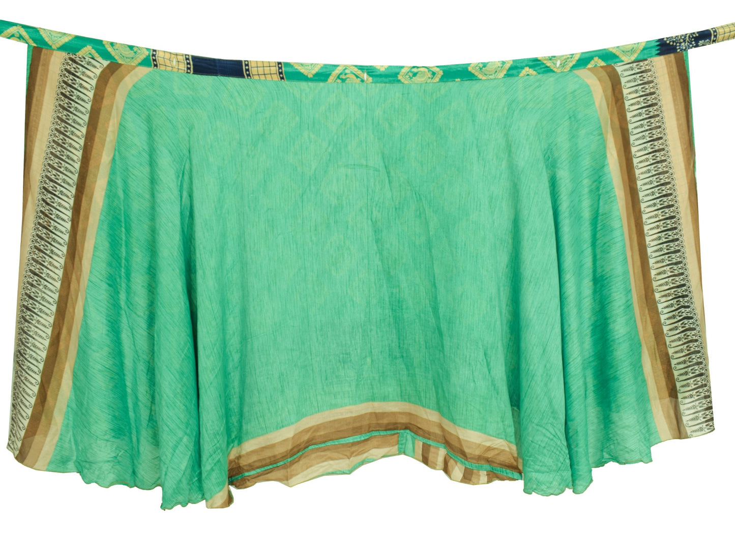 Sushila Vintage Aqua Green Silk Saree Magic Wrap Reversible Skirt Beach Dress