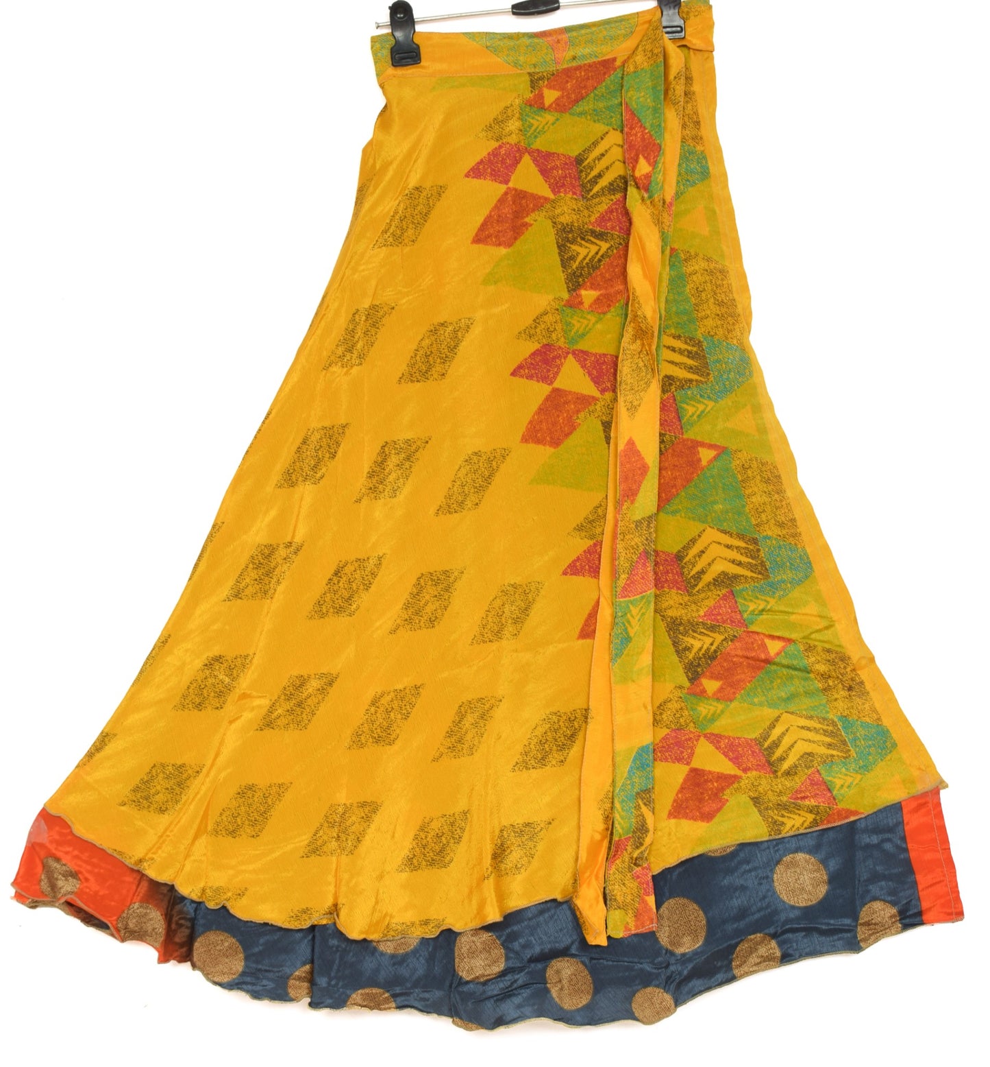 Sushila Vintage Gray Yellow Silk Saree Magic Wrap Reversible Skirt Beach Dress