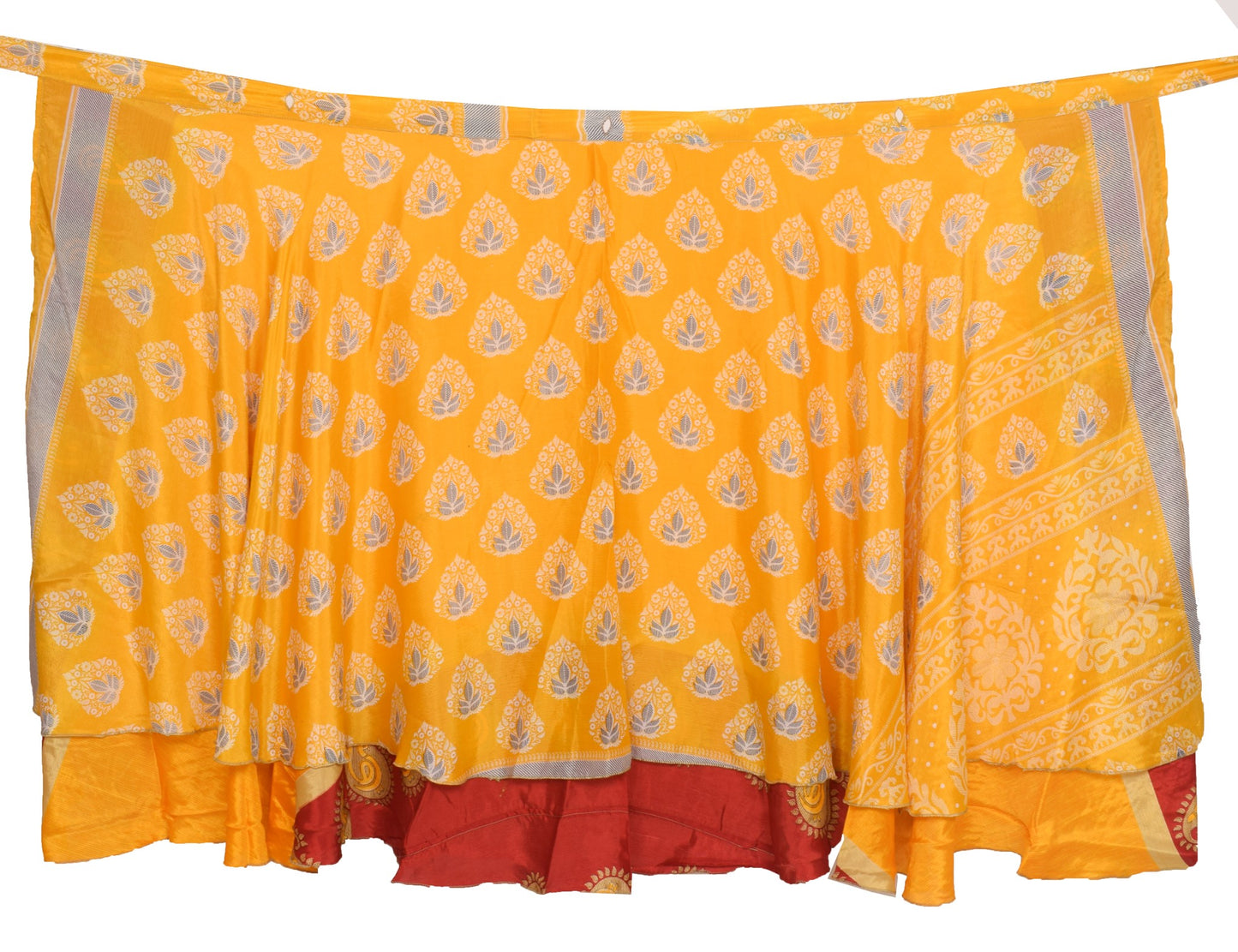 Sushila Vintage Yellow Silk Saree Magic Wrap Reversible Skirt Beach Dress Boho