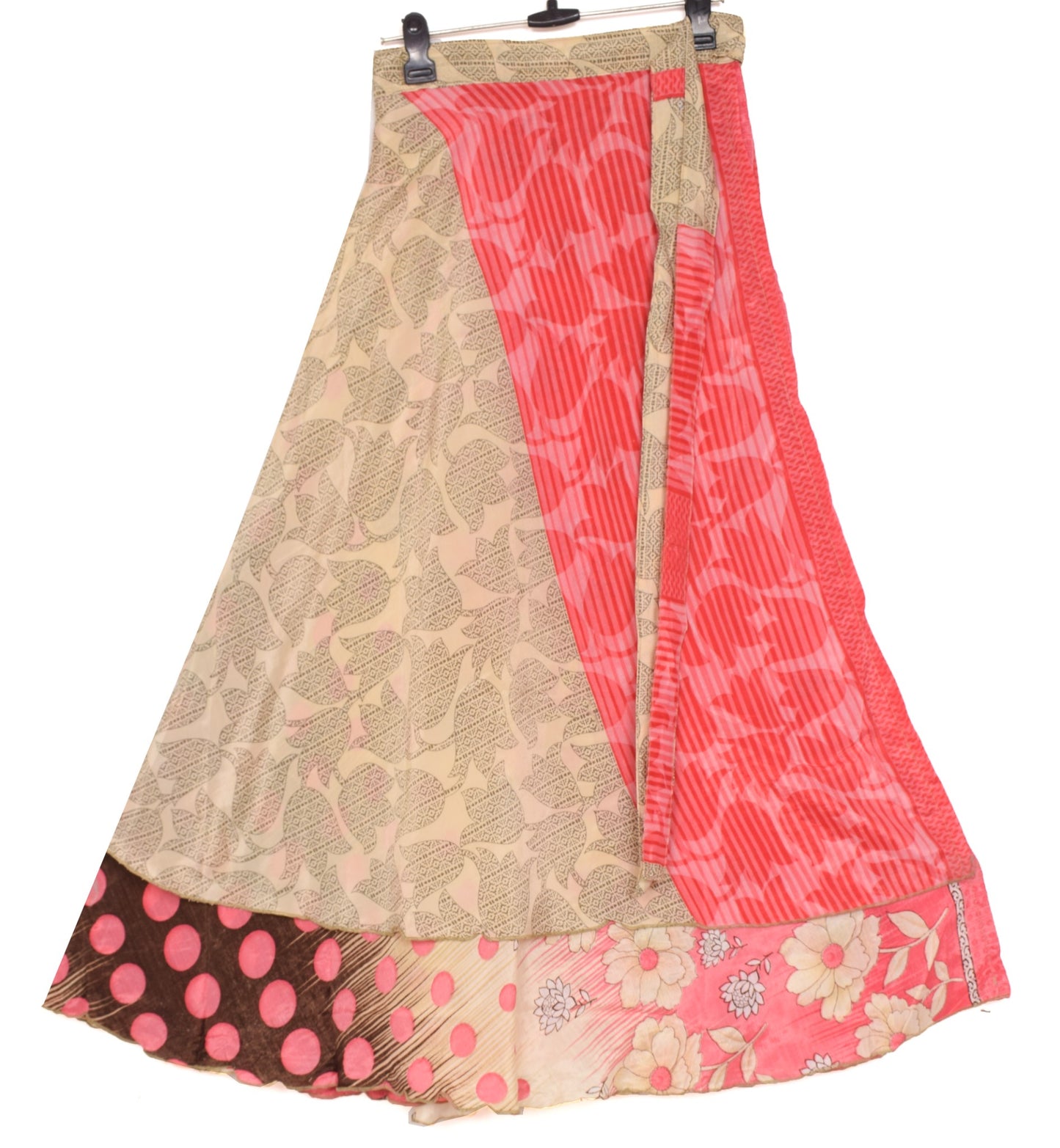 Sushila Vintage Pink Cream Silk Saree Magic Wrap Reversible Skirt Beach Dress