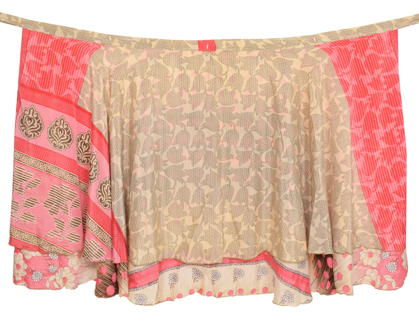 Sushila Vintage Pink Cream Silk Saree Magic Wrap Reversible Skirt Beach Dress