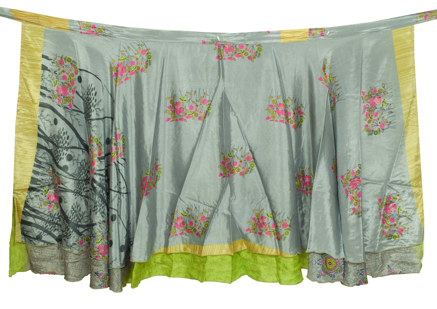 Sushila Vintage Silk Saree Magic Wrap Reversible Skirt Gray Green Beach Dress