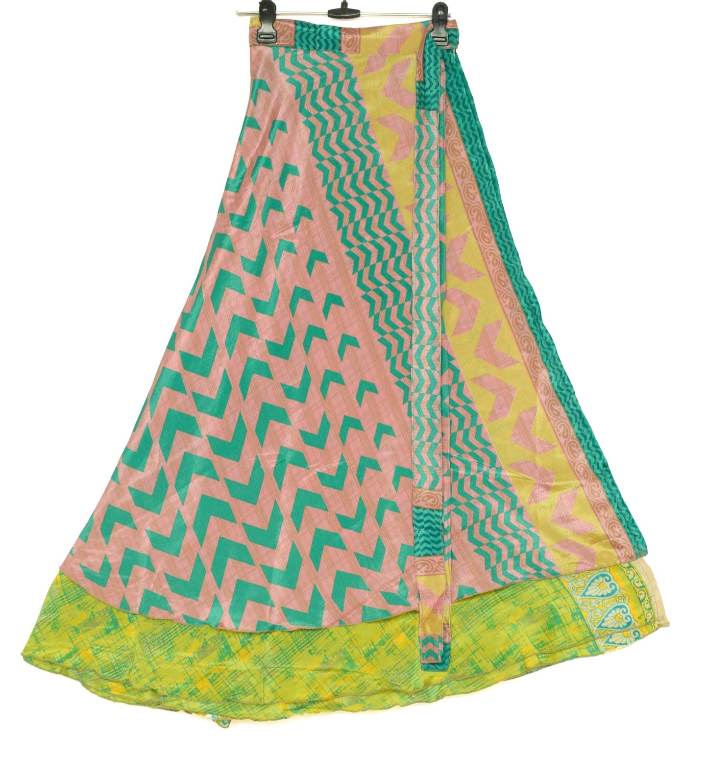 Sushila Vintage Silk Saree Magic Wrap Pink Green Reversible Skirt Beach Dress