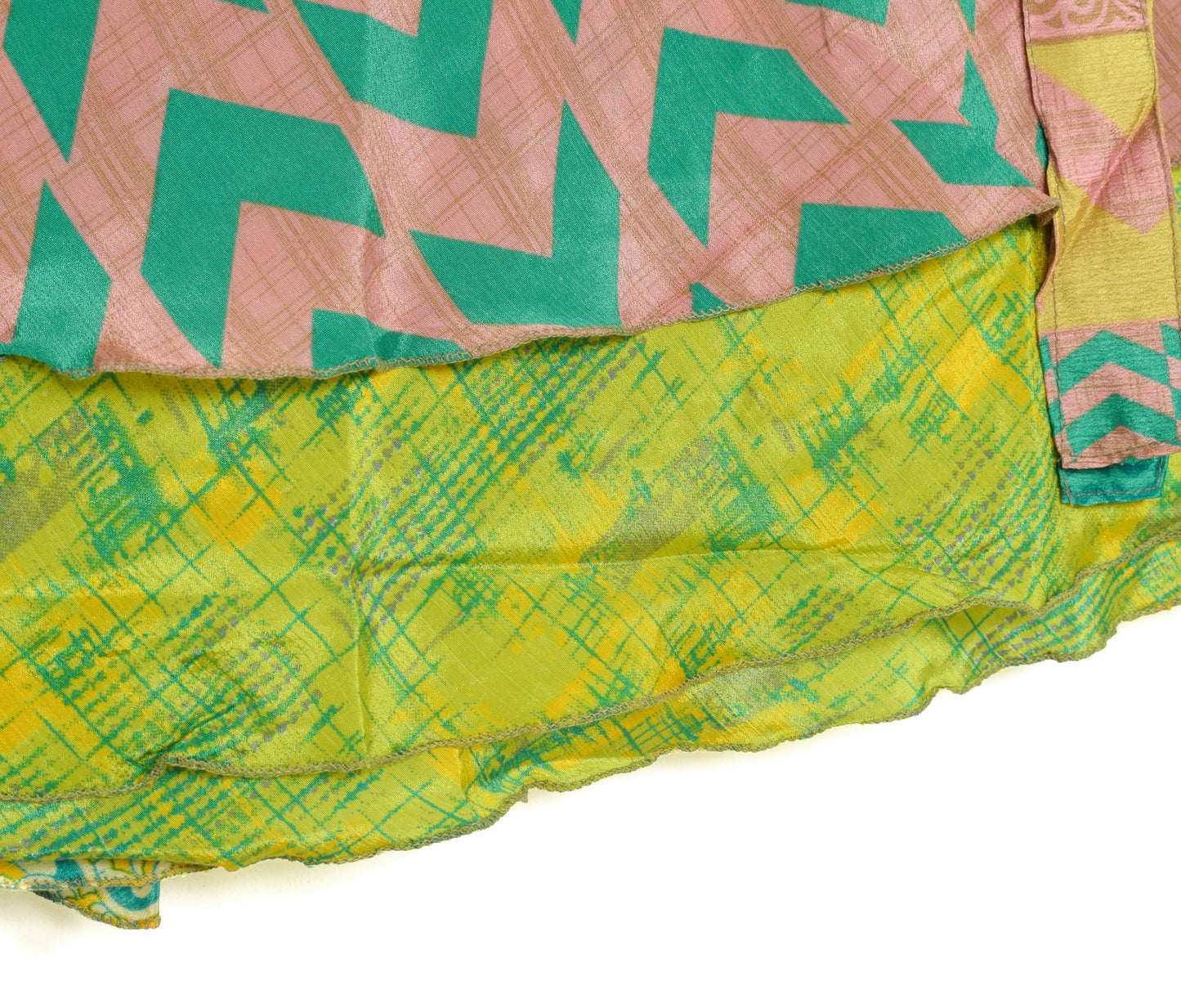 Sushila Vintage Silk Saree Magic Wrap Pink Green Reversible Skirt Beach Dress