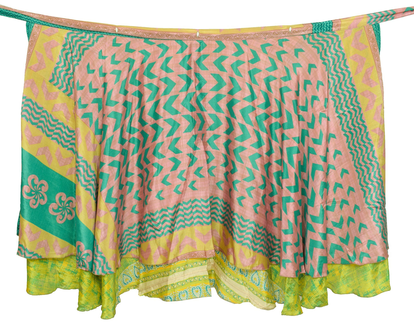 Sushila Vintage Silk Saree Magic Wrap Pink Green Reversible Skirt Beach Dress