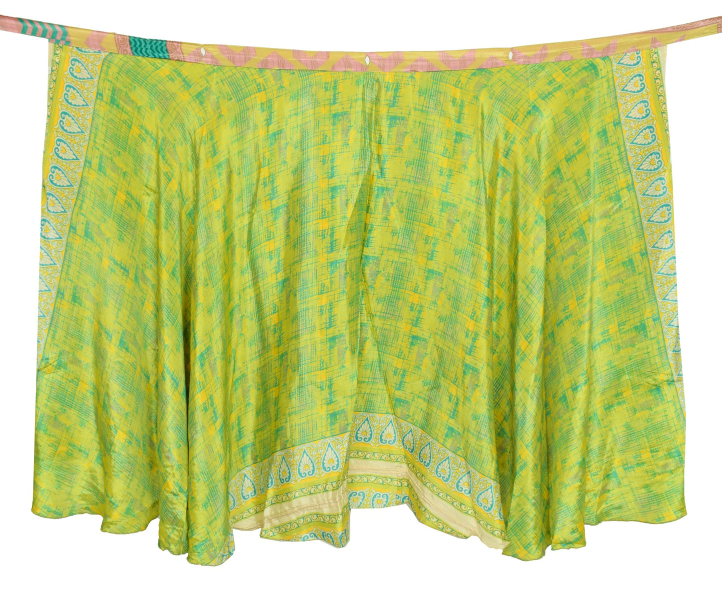 Sushila Vintage Silk Saree Magic Wrap Pink Green Reversible Skirt Beach Dress