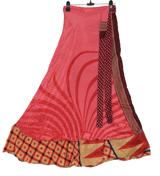 Sushila Vintage Silk Saree Magic Wrap Multi-Color Reversible Skirt Beach Dress