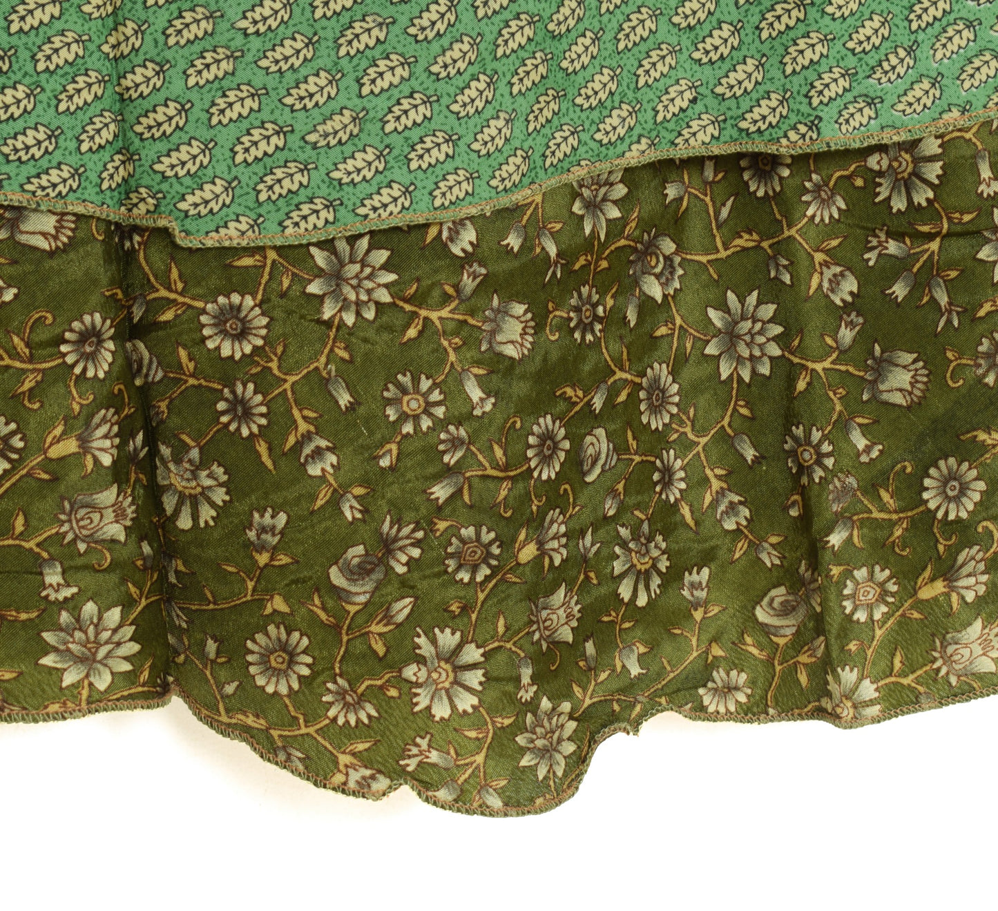 Sushila Vintage Henna Green Silk Saree Magic Wrap Reversible Skirt Beach Dress