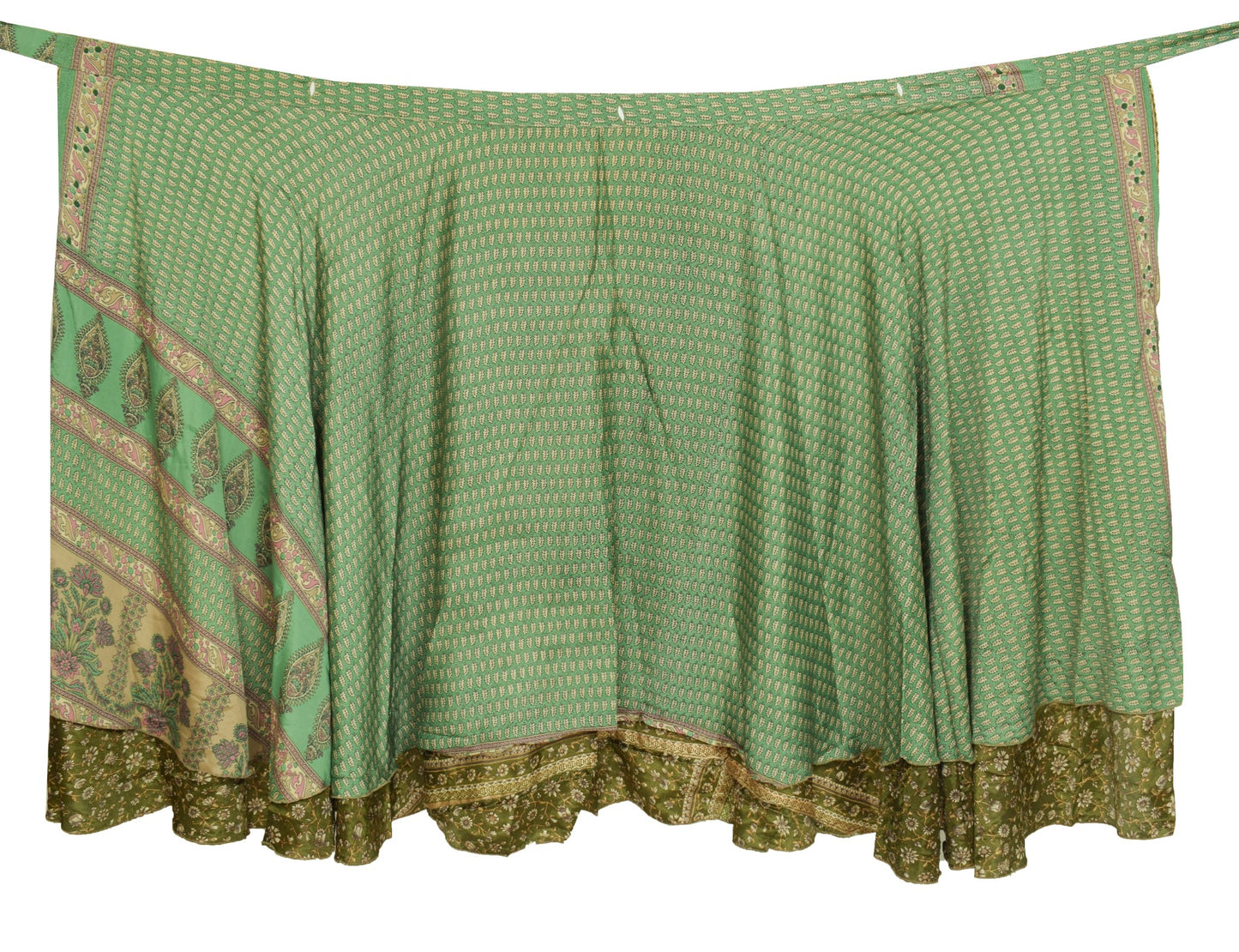 Sushila Vintage Henna Green Silk Saree Magic Wrap Reversible Skirt Beach Dress