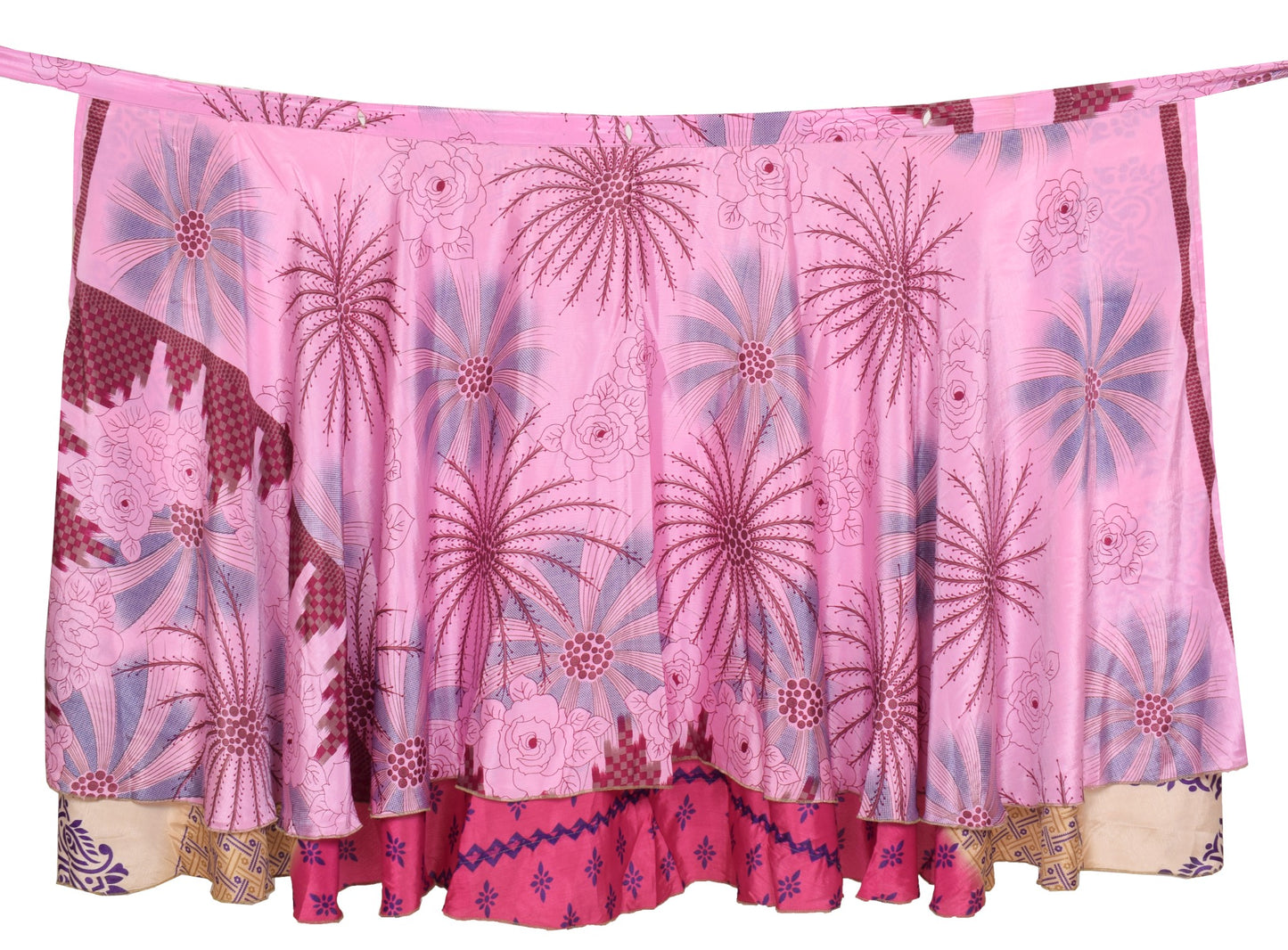 Sushila Vintage Art Silk Saree Magic Wrap Pink Reversible Skirt Beach Dress Boho