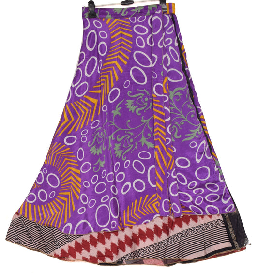 Sushila Vintage Silk Saree Magic Wrap Multi-Color Reversible Skirt Beach Dress