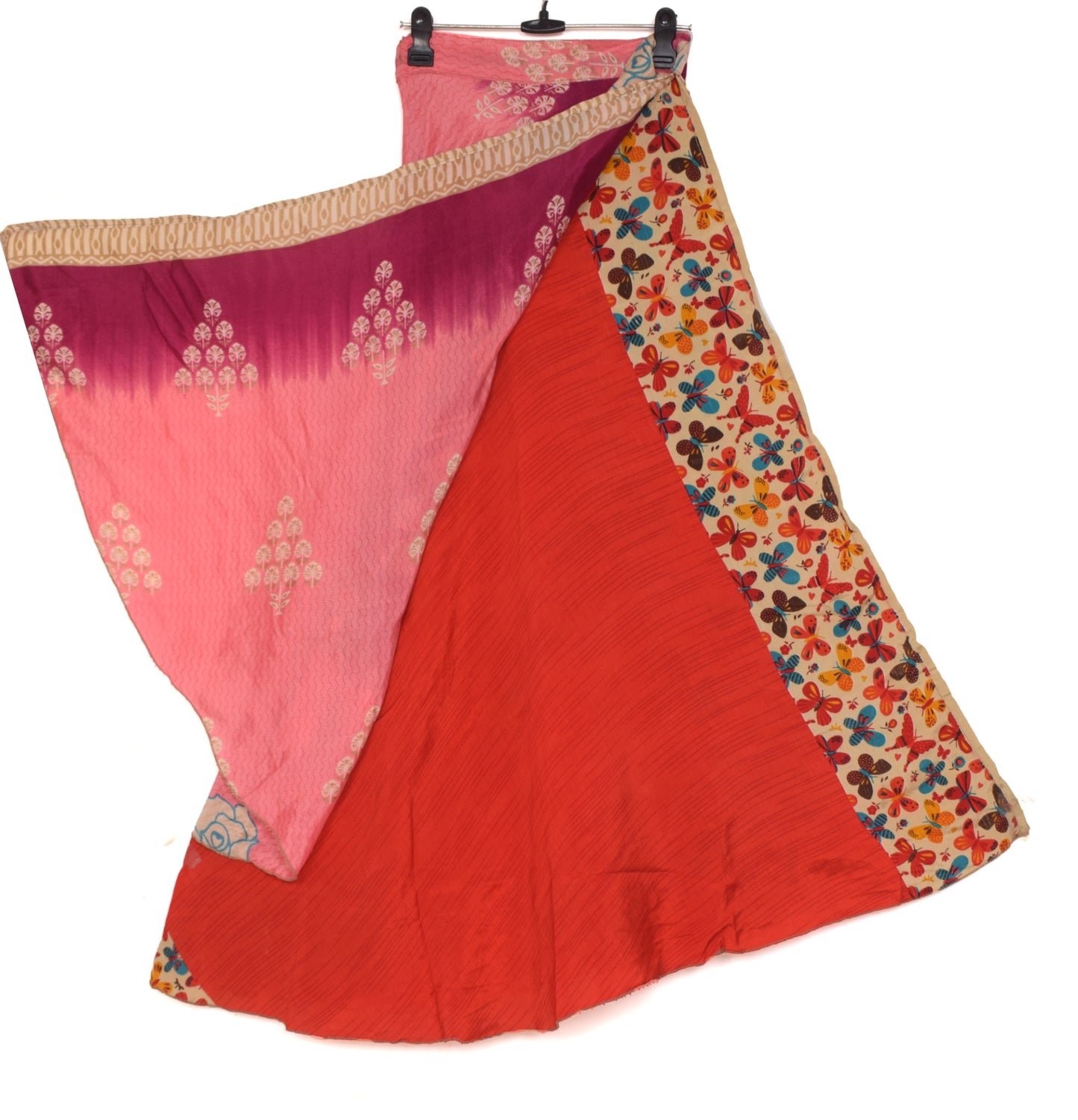 Sushila Vintage Handmade Red Silk Saree Magic Wrap Reversible Skirt Beach Dress