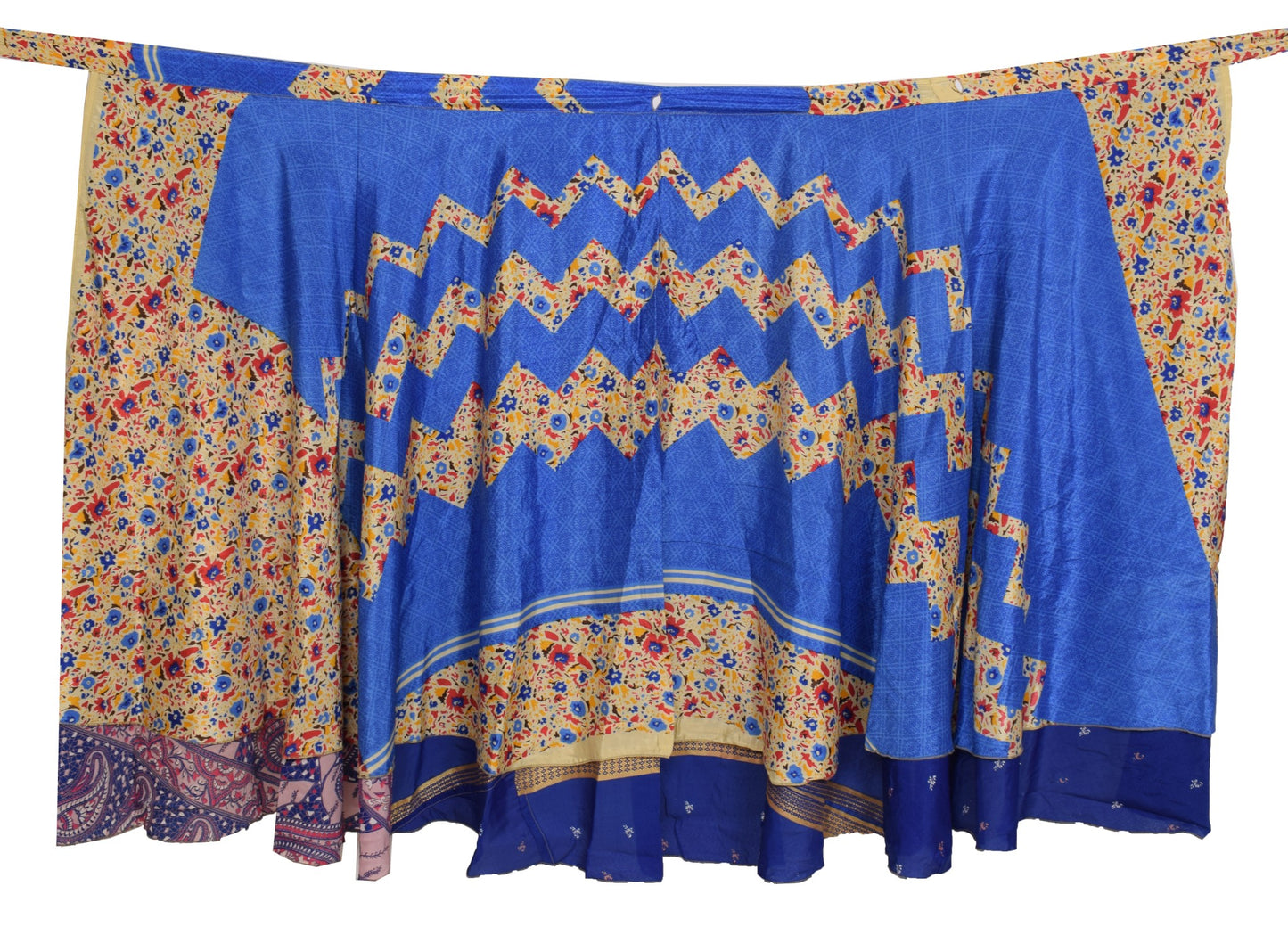 Sushila Vintage Art Silk Saree Magic Wrap Blue Reversible Skirt Beach Dress Boho