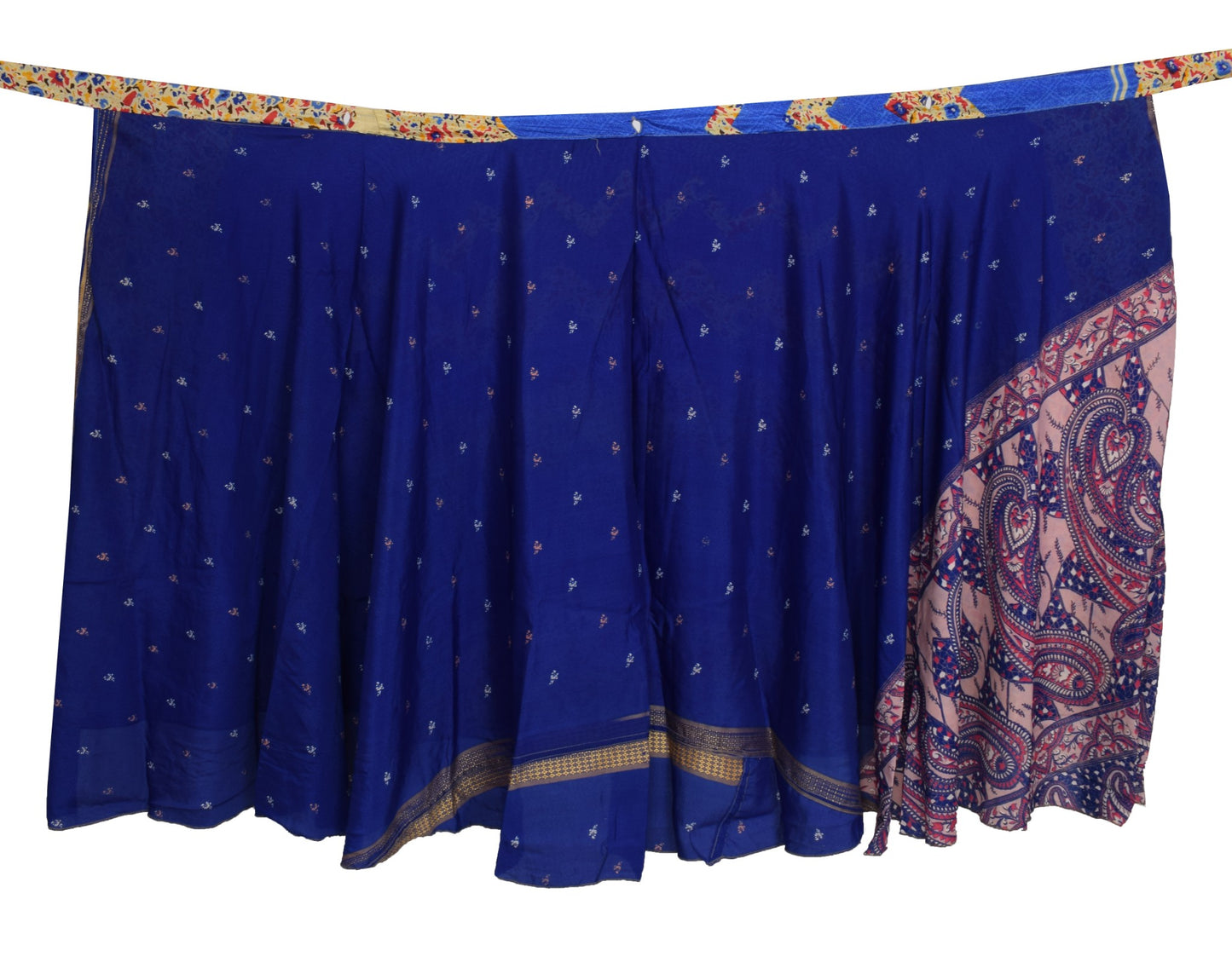 Sushila Vintage Art Silk Saree Magic Wrap Blue Reversible Skirt Beach Dress Boho