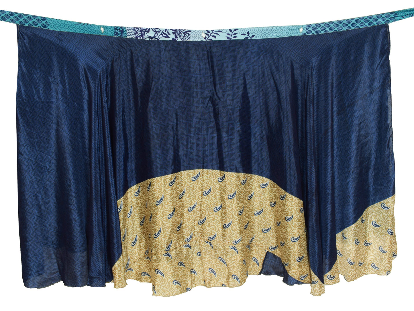 Sushila Vintage Floral Blue Silk Saree Magic Wrap Reversible Skirt Beach Dress