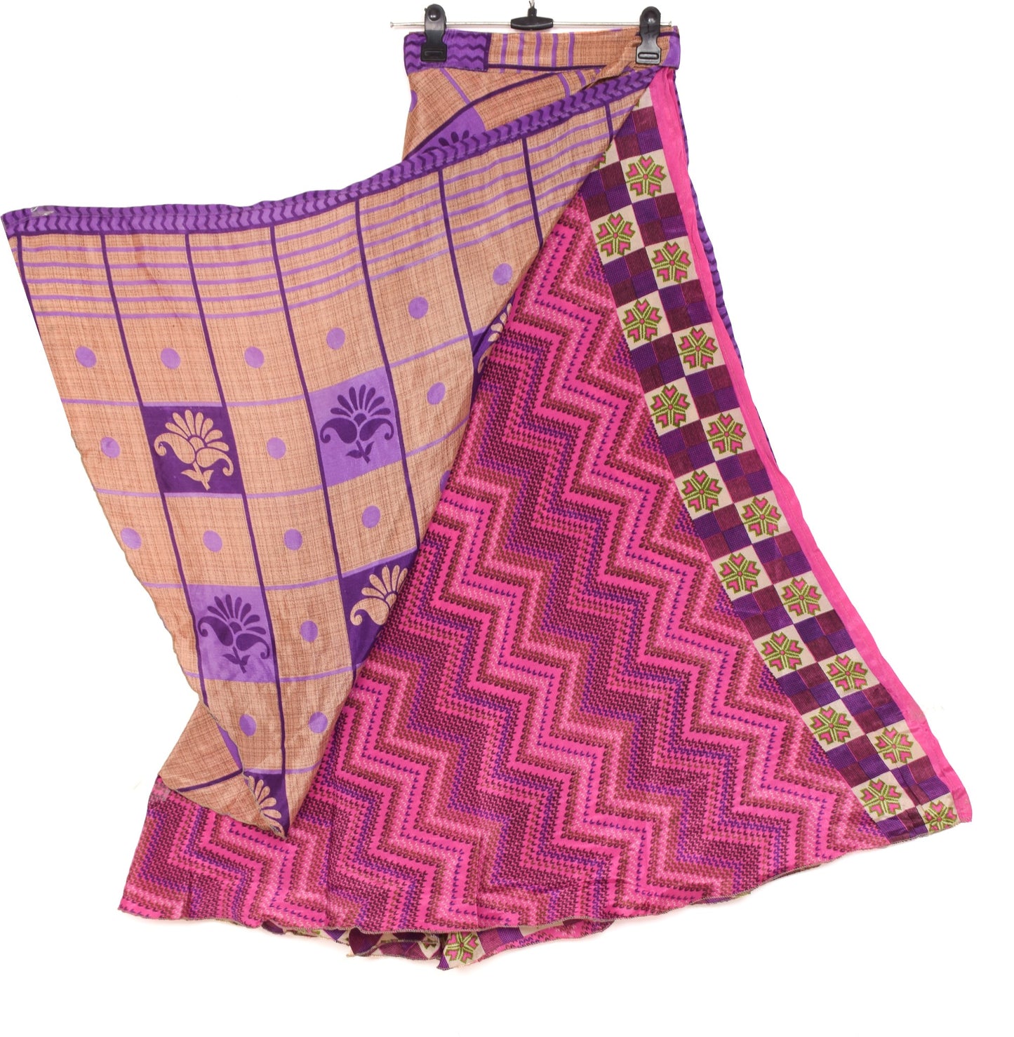 Sushila Vintage Dark Pink Silk Saree Magic Wrap Reversible Skirt Beach Dress