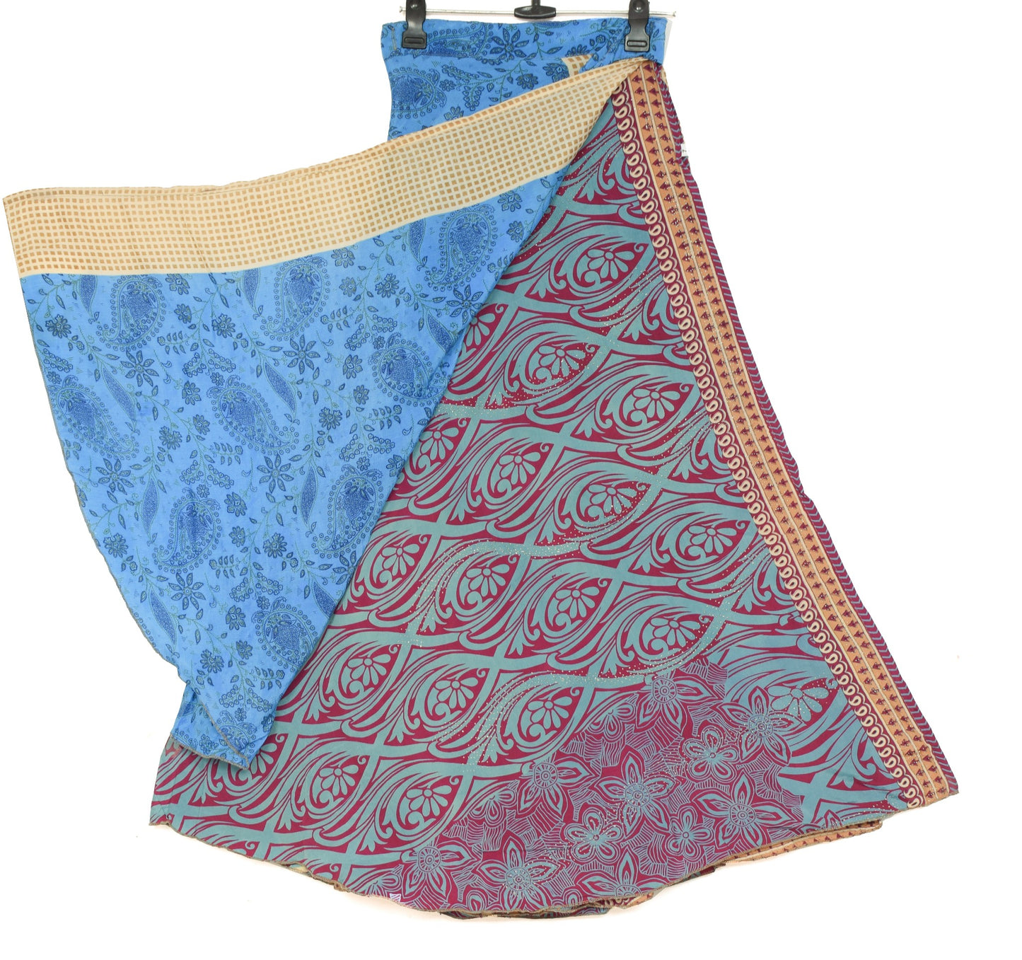 Sushila Vintage Blue Purple Silk Saree Magic Wrap Reversible Skirt Beach Dress