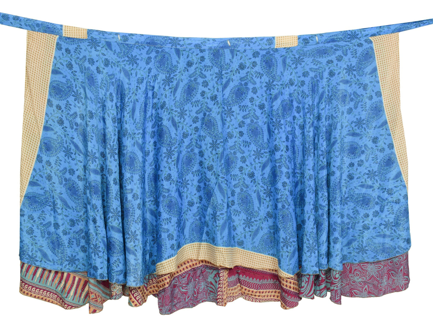 Sushila Vintage Blue Purple Silk Saree Magic Wrap Reversible Skirt Beach Dress