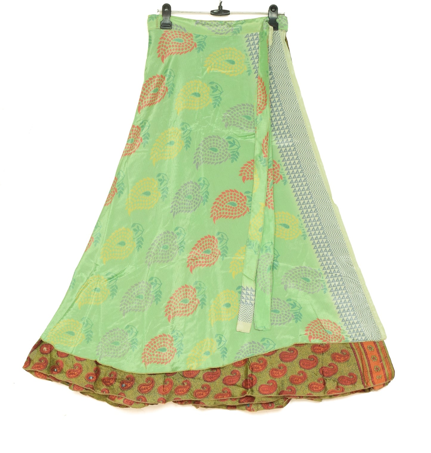 Sushila Vintage Art Silk Saree Magic Wrap Green Reversible Skirt Beach Dress