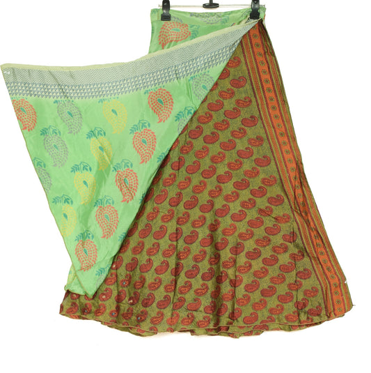 Sushila Vintage Art Silk Saree Magic Wrap Green Reversible Skirt Beach Dress