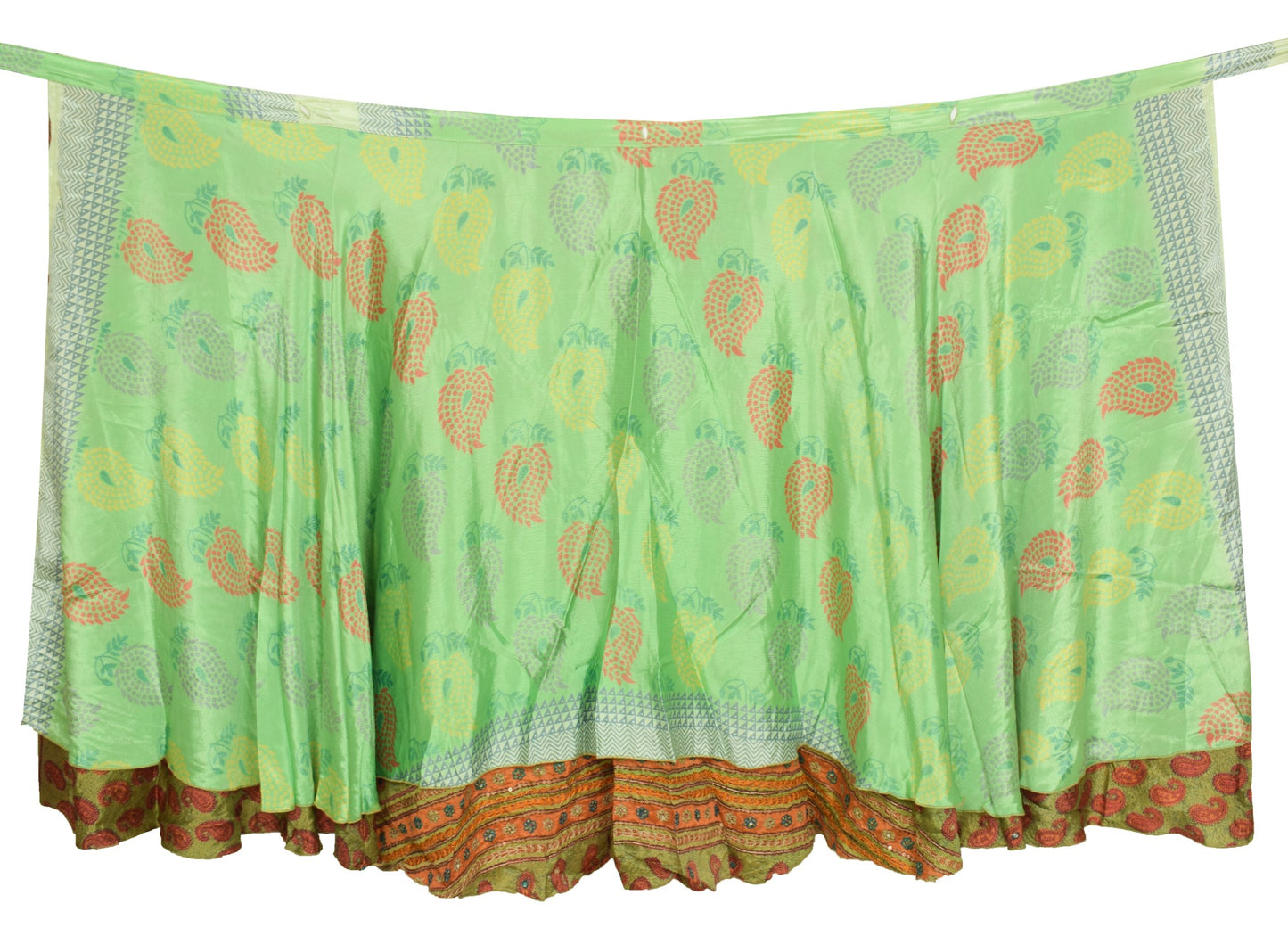 Sushila Vintage Art Silk Saree Magic Wrap Green Reversible Skirt Beach Dress