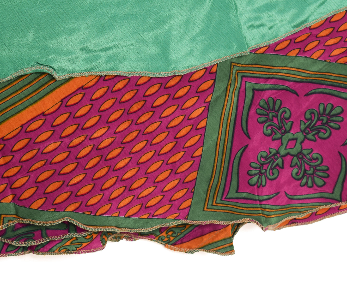 Sushila Vintage Silk Saree Magic Wrap Reversible Skirt Purple Green Beach Dress