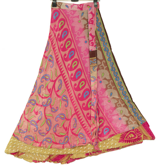 Sushila Vintage Pink Silk Saree Magic Wrap Reversible Skirt Beach Floral Dress