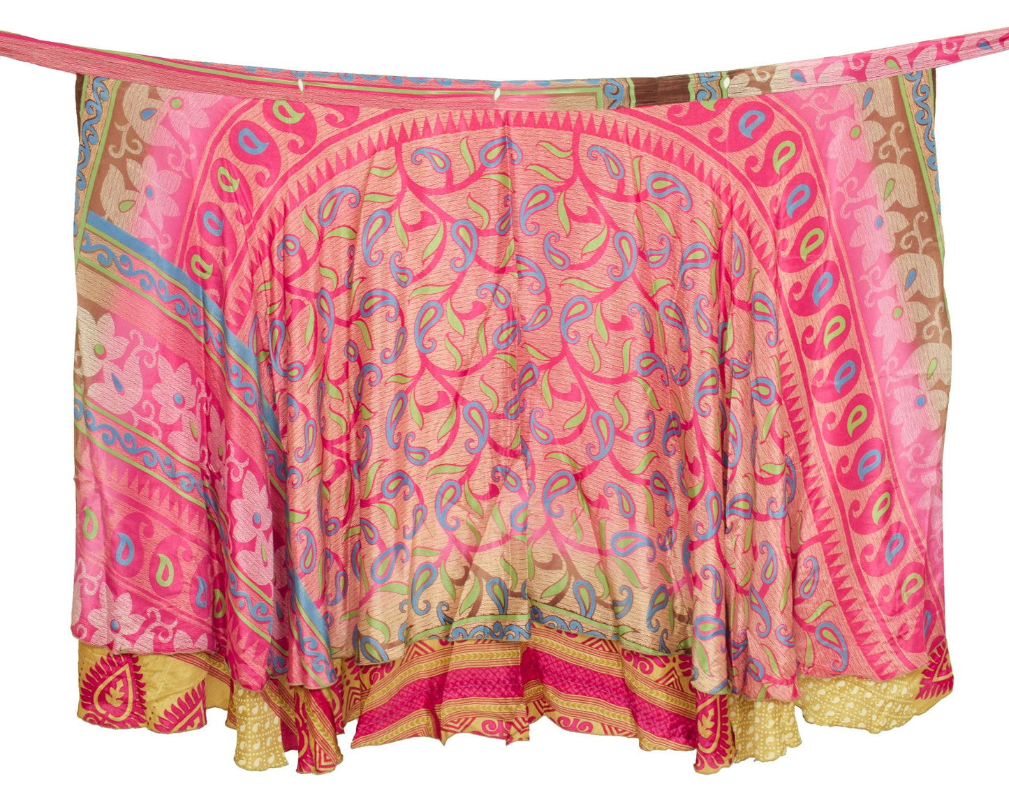 Sushila Vintage Pink Silk Saree Magic Wrap Reversible Skirt Beach Floral Dress