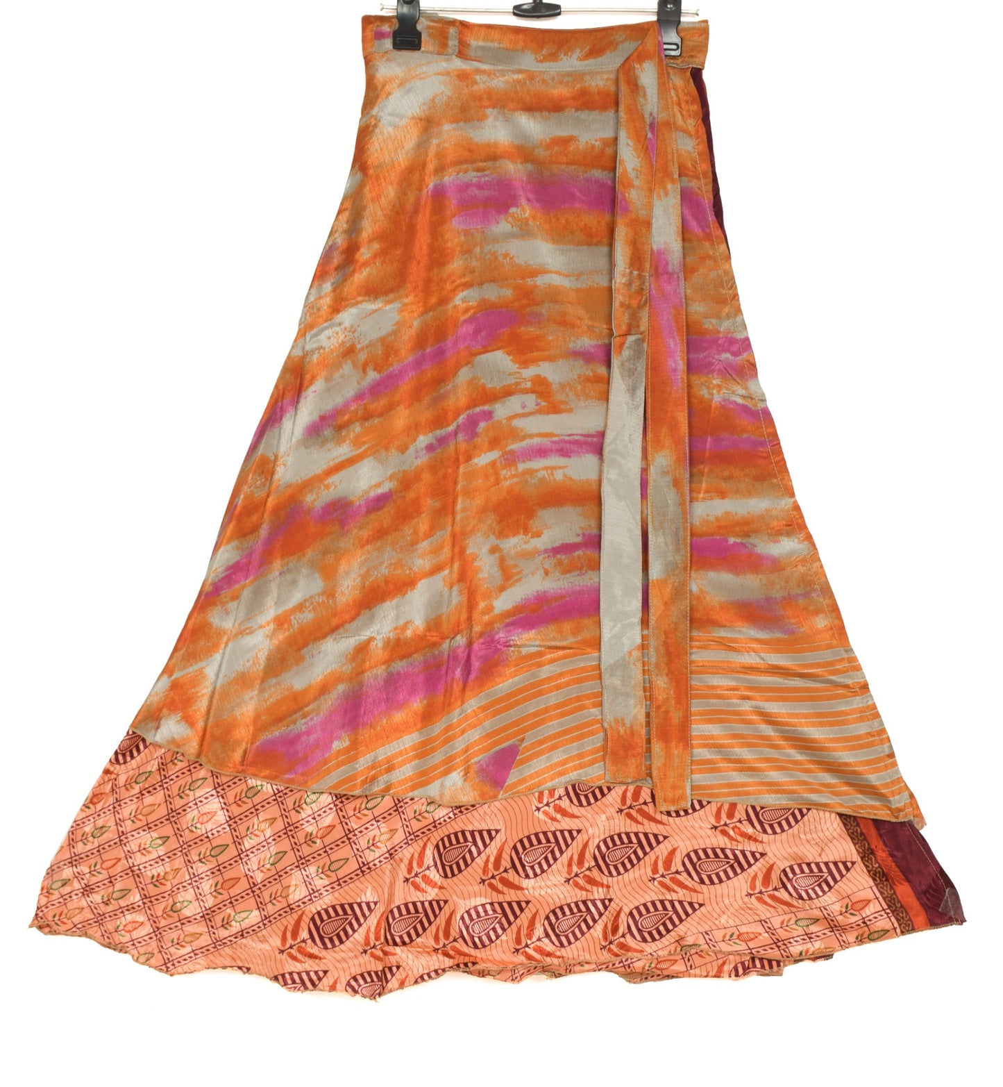 Sushila Vintage Silk Saree Magic Wrap Floral Peach Reversible Skirt Beach Dress