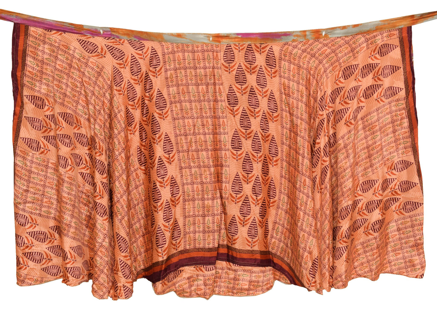 Sushila Vintage Silk Saree Magic Wrap Floral Peach Reversible Skirt Beach Dress