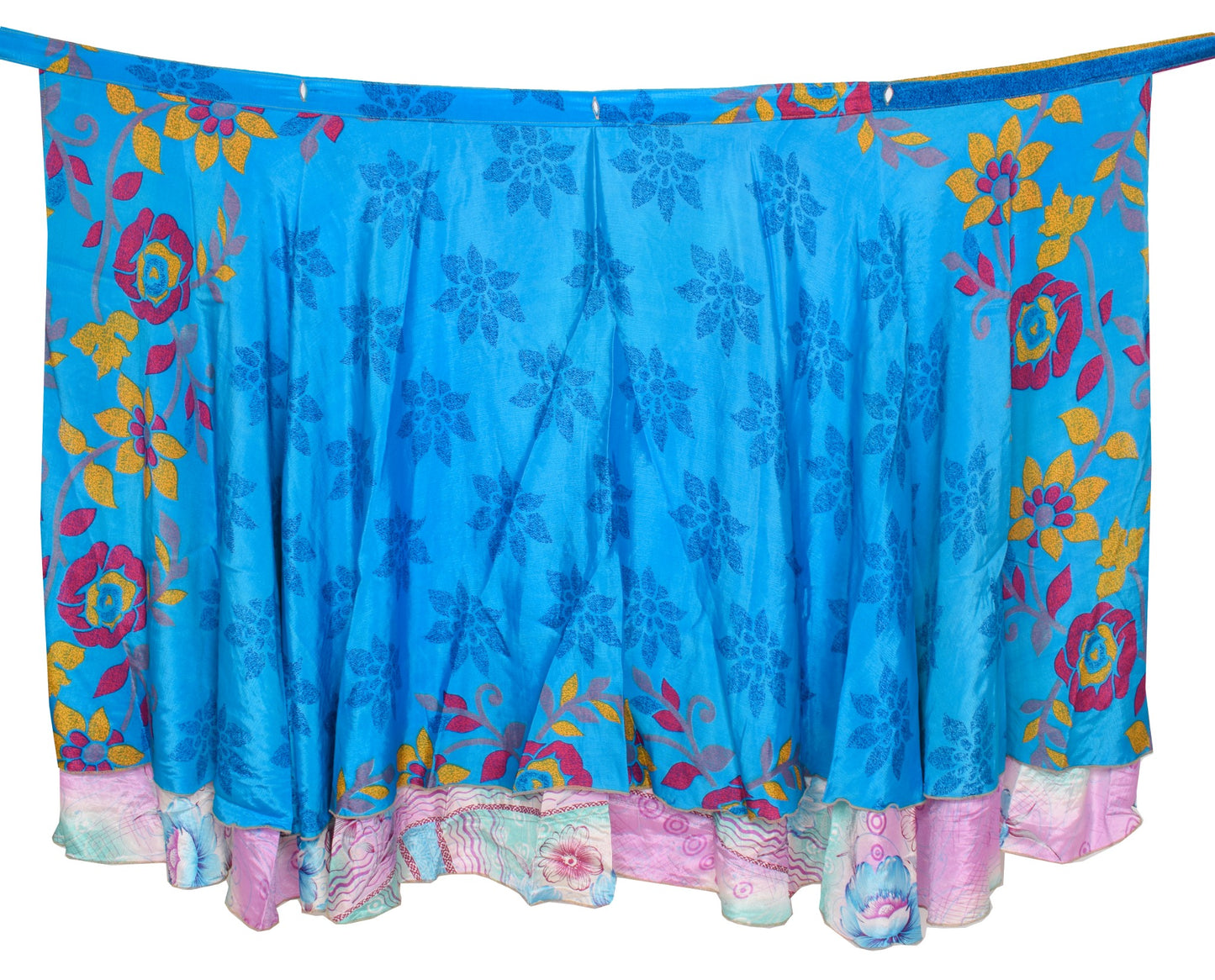 Sushila Vintage Blue Silk Saree Magic Wrap Reversible Skirt Handmade BeachDress