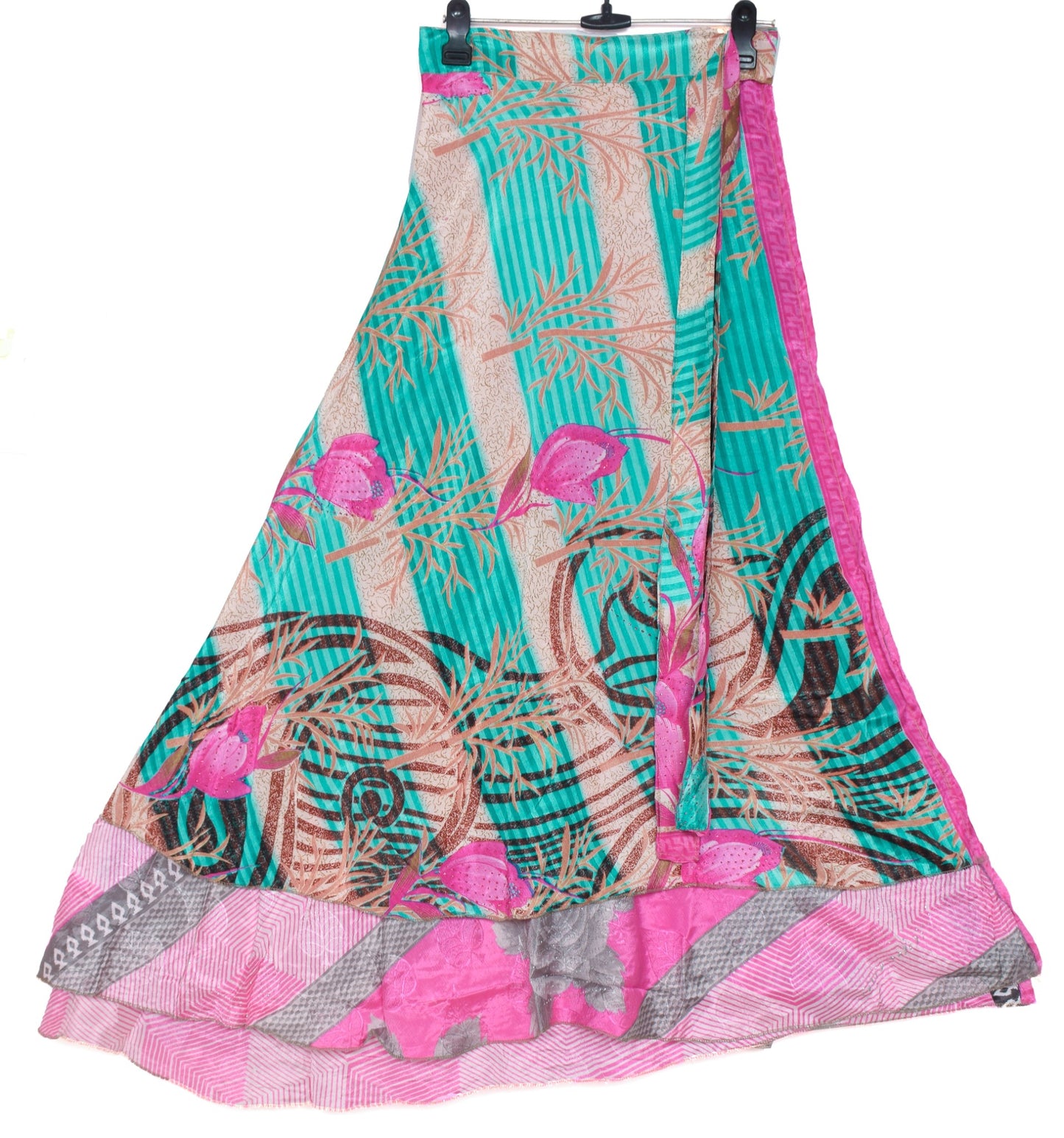 Sushila Vintage Silk Saree Magic Wrap Reversible Skirt Beach Dress Floral Pink