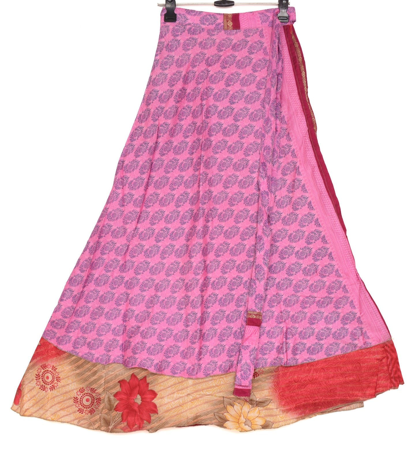 Sushila Vintage Handmade Silk Saree Magic Wrap Reversible Skirt Beach Dress Pink