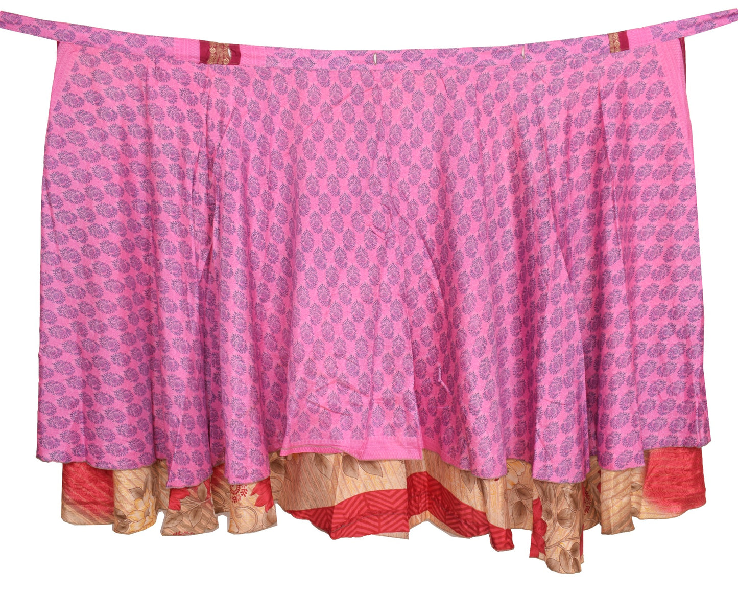 Sushila Vintage Handmade Silk Saree Magic Wrap Reversible Skirt Beach Dress Pink