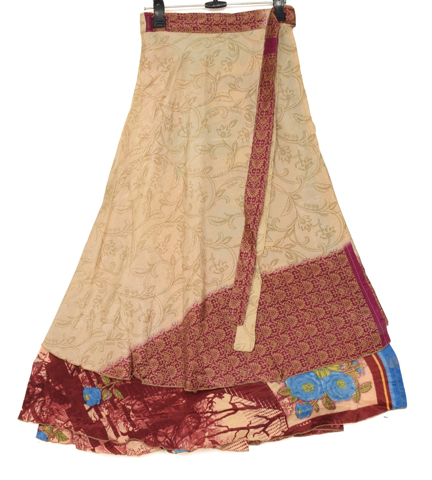 Sushila Vintage Maroon Art Silk Saree Magic Wrap Reversible Skirt Beach Dress