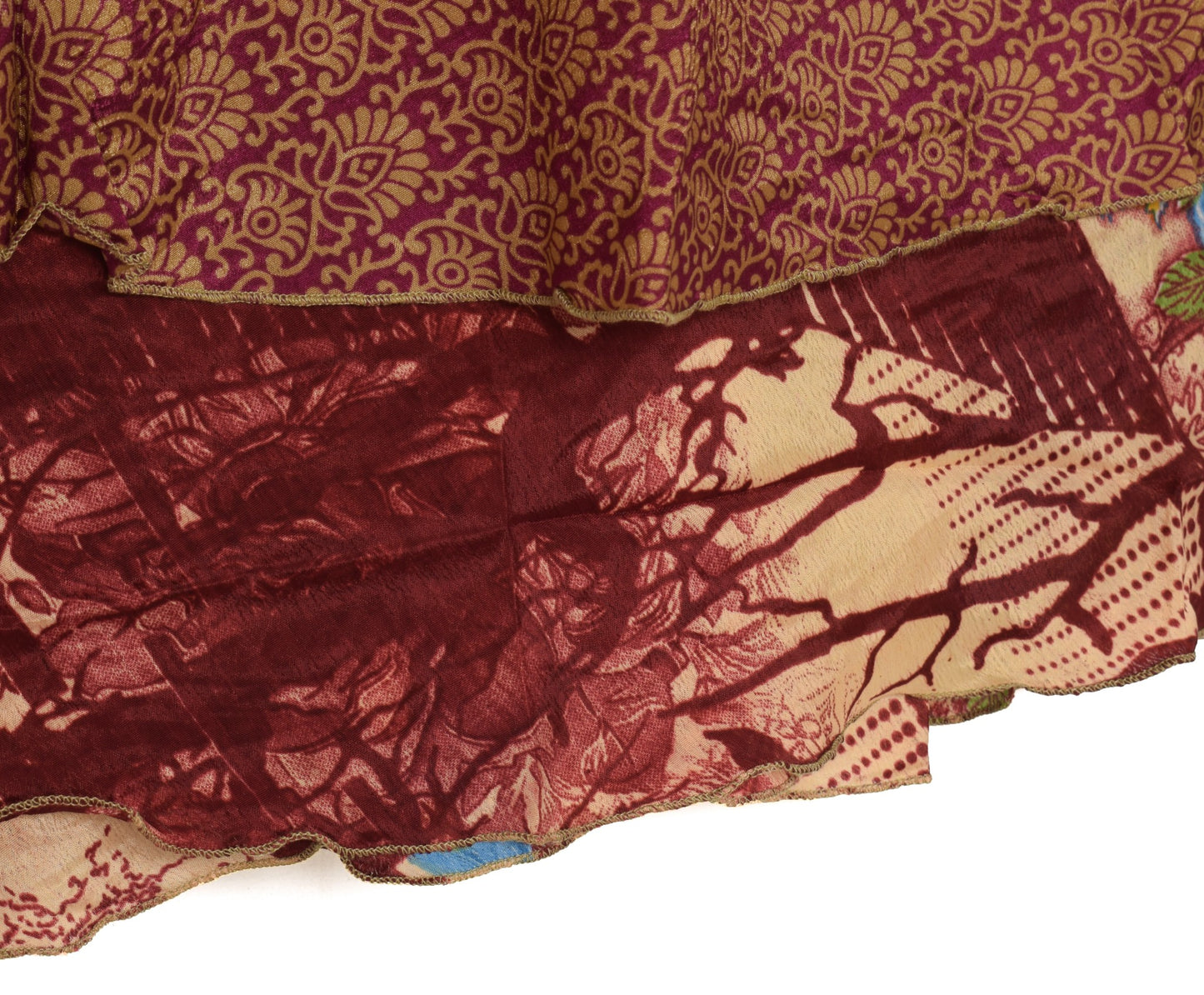 Sushila Vintage Maroon Art Silk Saree Magic Wrap Reversible Skirt Beach Dress