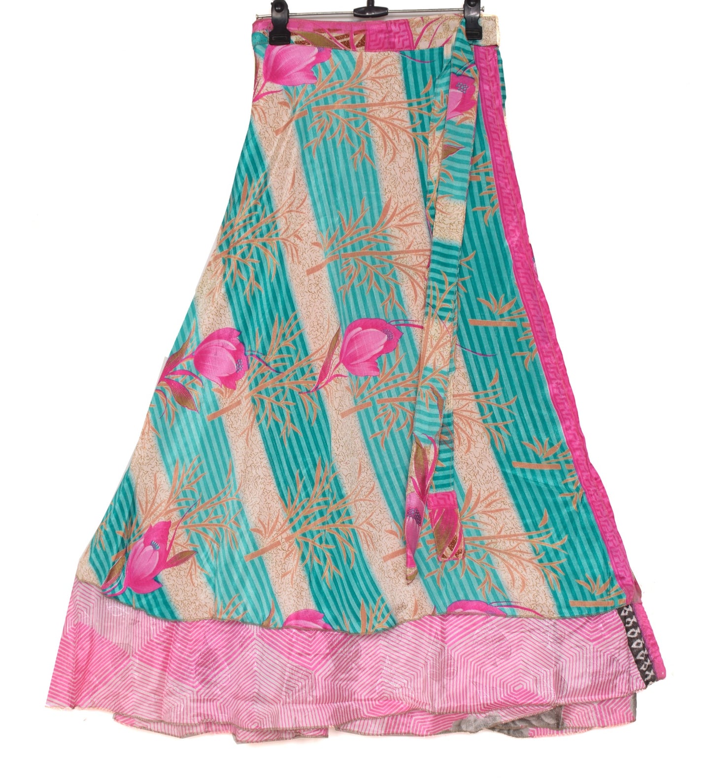 Sushila Vintage Silk Saree Magic Wrap Reversible Skirt Floral Pink Beach Dress