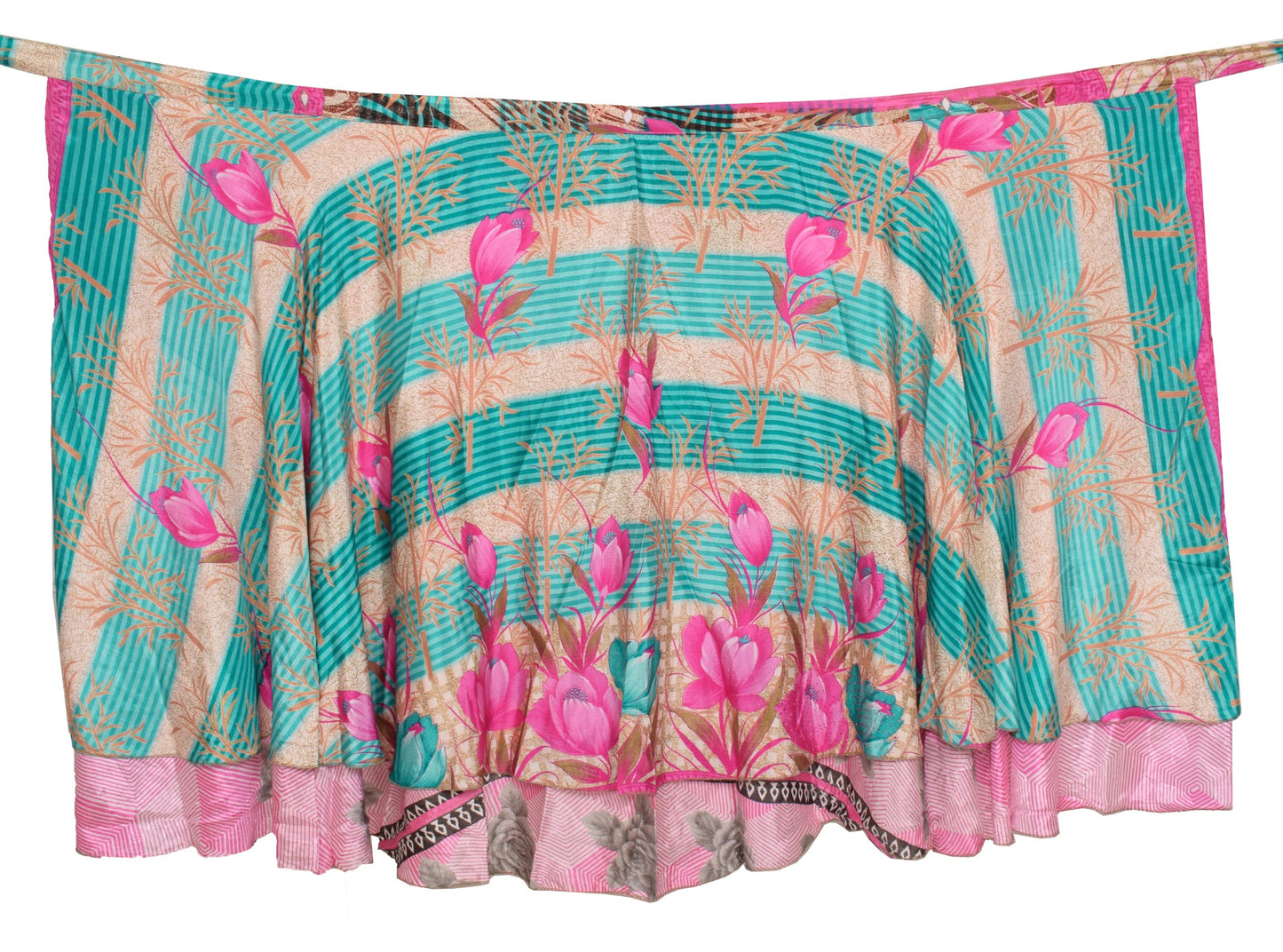 Sushila Vintage Silk Saree Magic Wrap Reversible Skirt Floral Pink Beach Dress